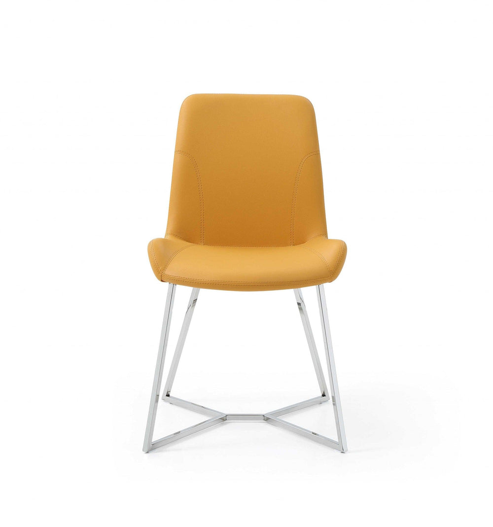 Set Of 2 Yellow Faux Leather Dining Chairs - Homeroots