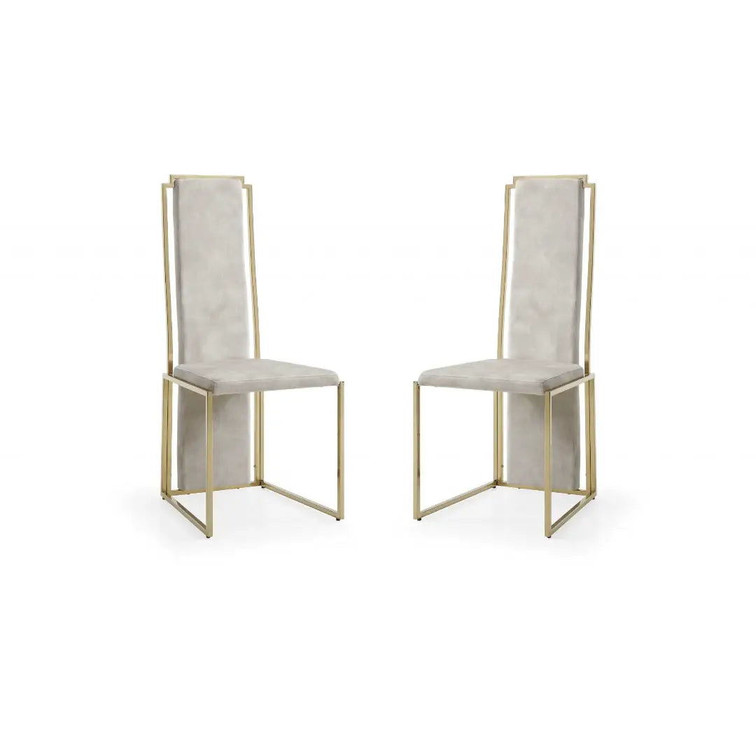 Set Of 2 Ultra Modern Beige Suede And Gold Dining Chairs - Homeroots - Flyclothing LLC