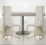 Set Of 2 Ultra Modern Beige Suede And Gold Dining Chairs - Homeroots