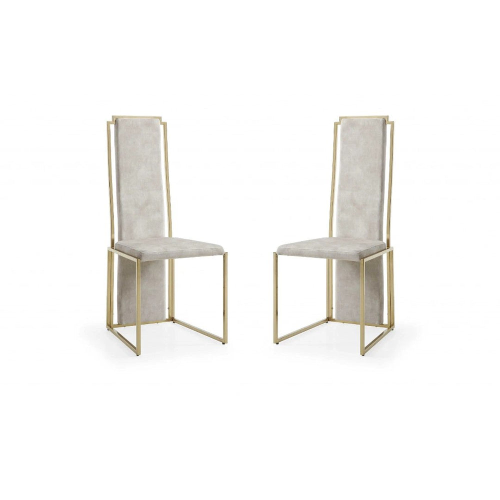 Set Of 2 Ultra Modern Beige Suede And Gold Dining Chairs - Homeroots