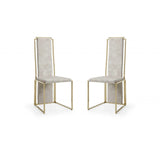 Set Of 2 Ultra Modern Beige Suede And Gold Dining Chairs - Homeroots