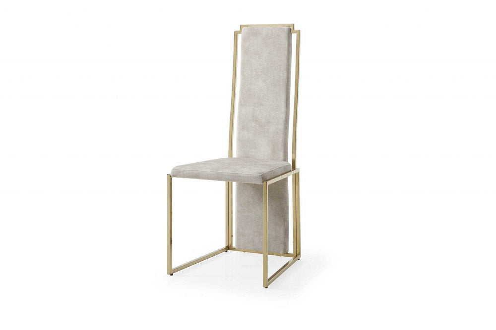 Set Of 2 Ultra Modern Beige Suede And Gold Dining Chairs - Homeroots - Flyclothing LLC