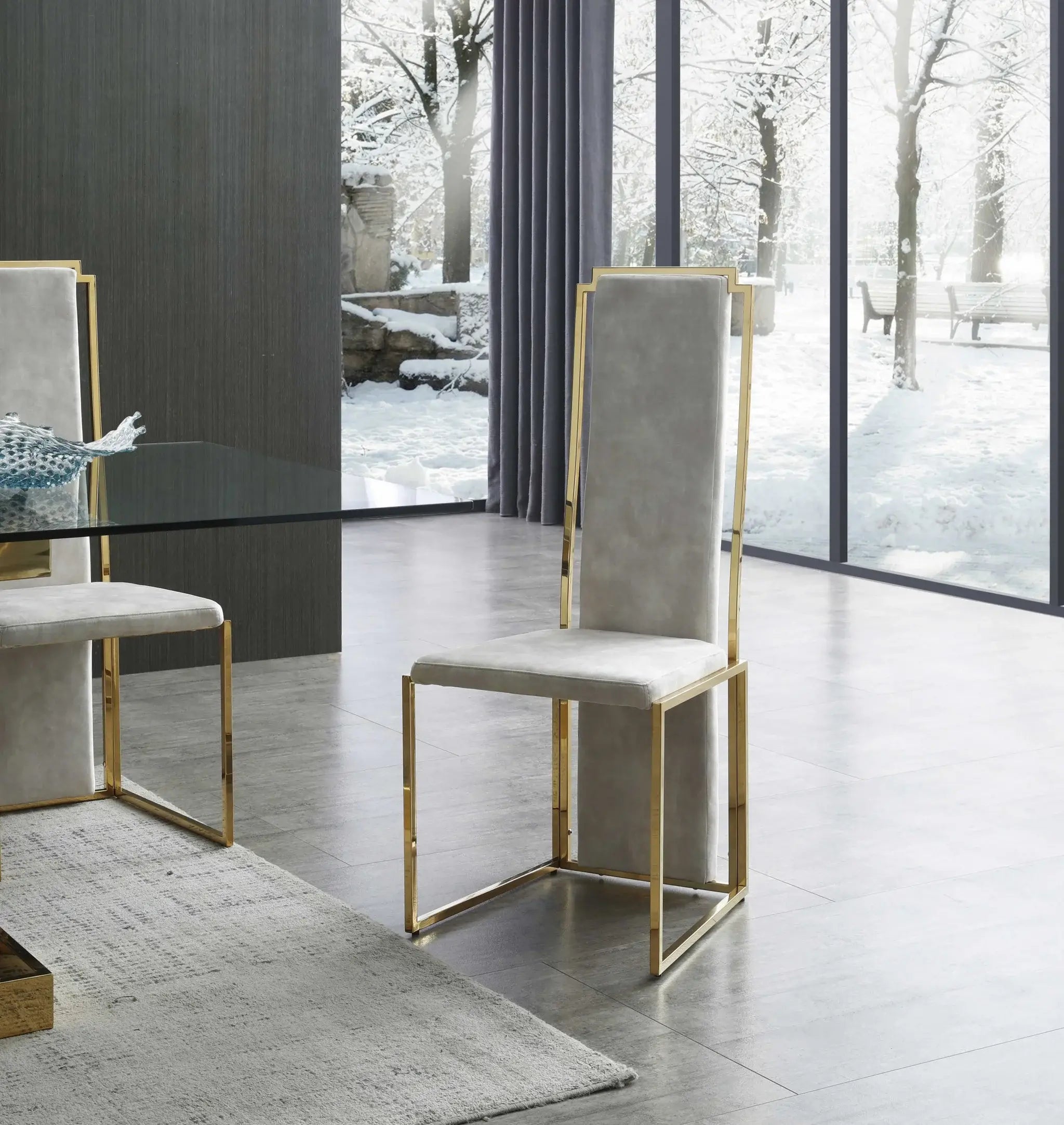 Set Of 2 Ultra Modern Beige Suede And Gold Dining Chairs - Homeroots - Flyclothing LLC