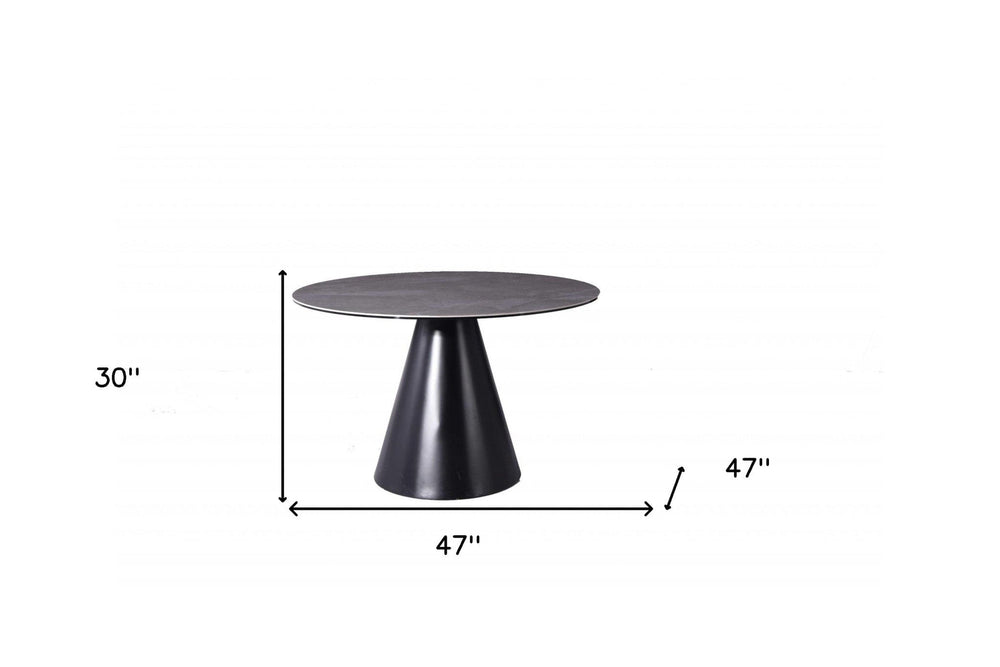 47" Gray Rounded Stone And Iron Pedestal Base Dining Table - Homeroots - Flyclothing LLC