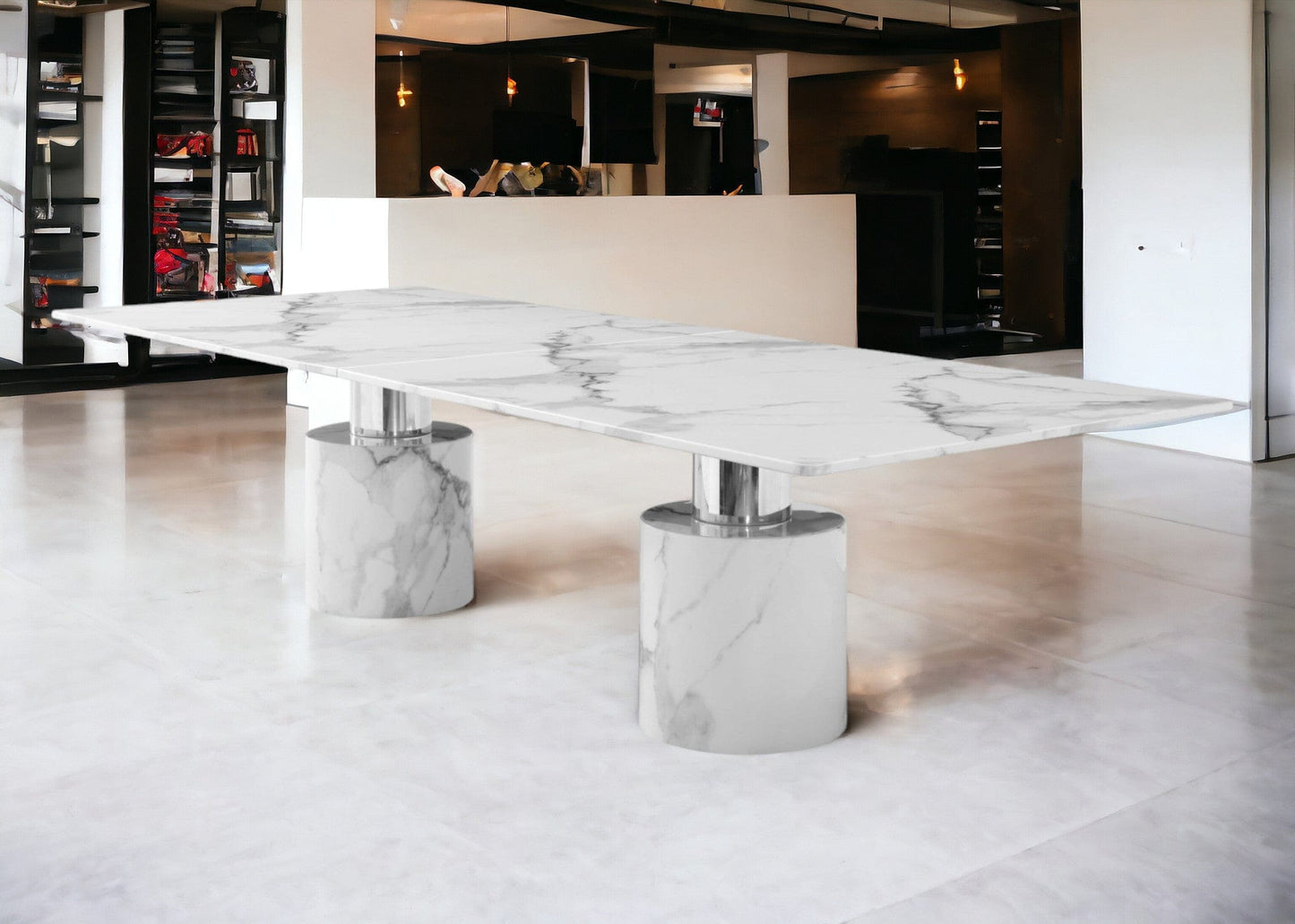 120" White Marble Double Pedestal Base Dining Table - Homeroots - Flyclothing LLC