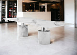 120" White Marble Double Pedestal Base Dining Table - Homeroots - Flyclothing LLC