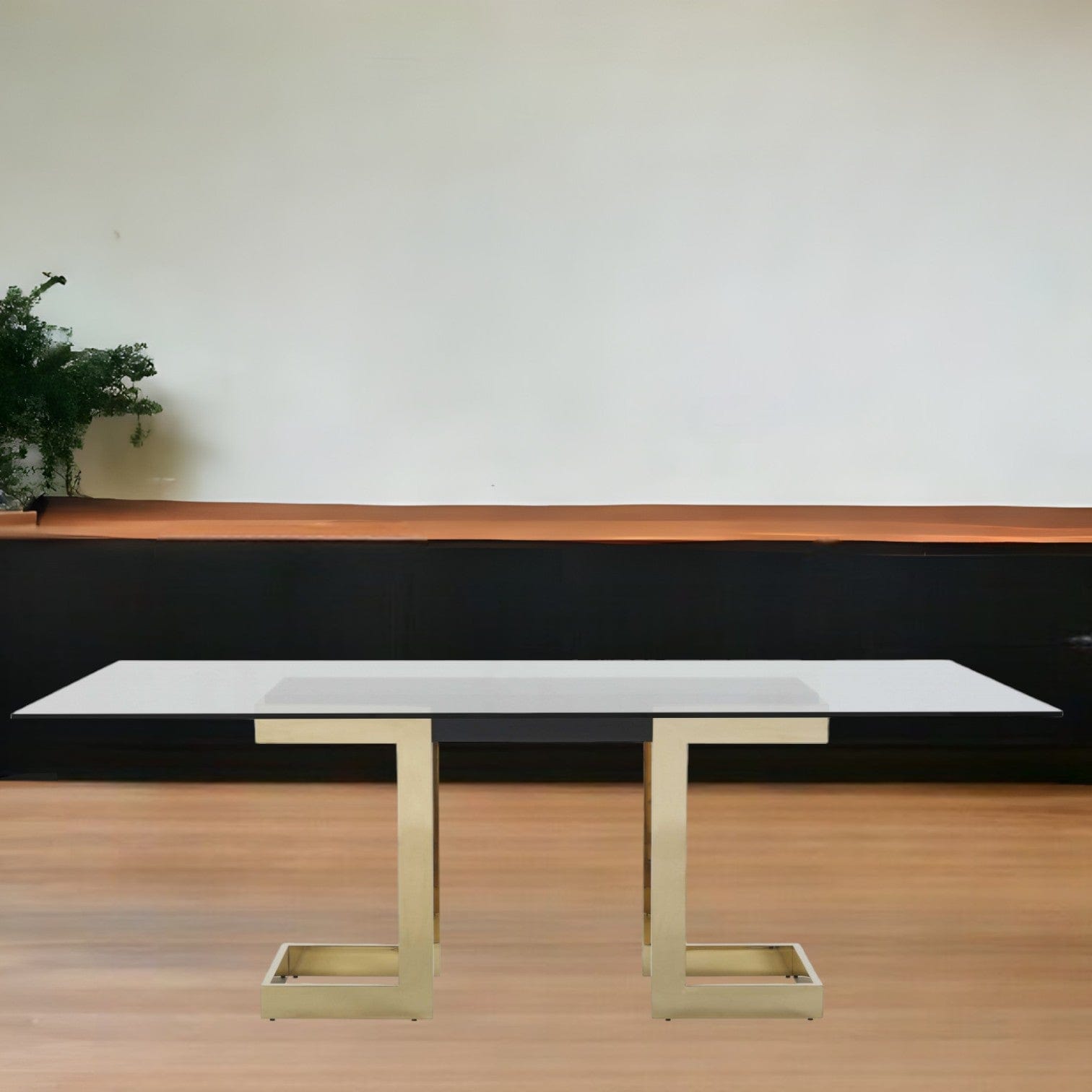 87" Clear And Gold Glass And Stainless Steel Double Pedestal Base Dining Table - Homeroots - Flyclothing LLC