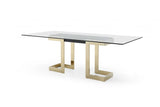 87" Clear And Gold Glass And Stainless Steel Double Pedestal Base Dining Table - Homeroots