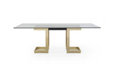 87" Clear And Gold Glass And Stainless Steel Double Pedestal Base Dining Table - Homeroots
