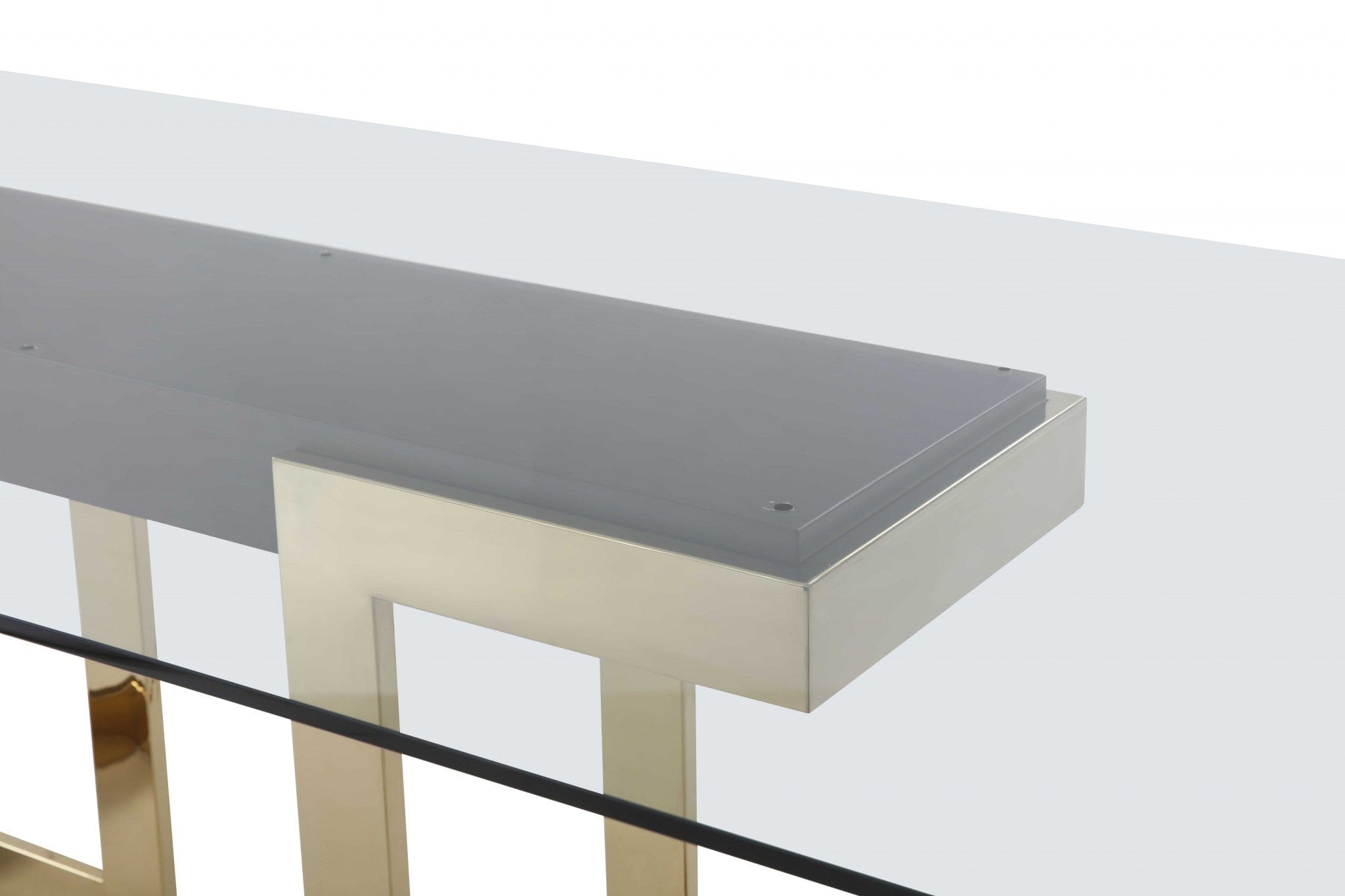 87" Clear And Gold Glass And Stainless Steel Double Pedestal Base Dining Table - Homeroots - Flyclothing LLC
