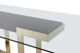 87" Clear And Gold Glass And Stainless Steel Double Pedestal Base Dining Table - Homeroots