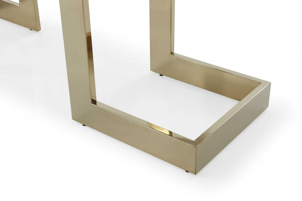 87" Clear And Gold Glass And Stainless Steel Double Pedestal Base Dining Table - Homeroots - Flyclothing LLC