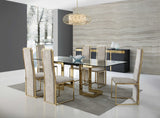 87" Clear And Gold Glass And Stainless Steel Double Pedestal Base Dining Table - Homeroots - Flyclothing LLC