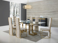 87" Clear And Gold Glass And Stainless Steel Double Pedestal Base Dining Table - Homeroots