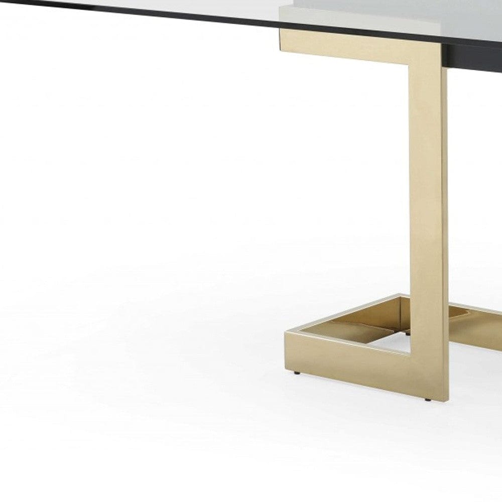 87" Clear And Gold Glass And Stainless Steel Double Pedestal Base Dining Table - Homeroots - Flyclothing LLC