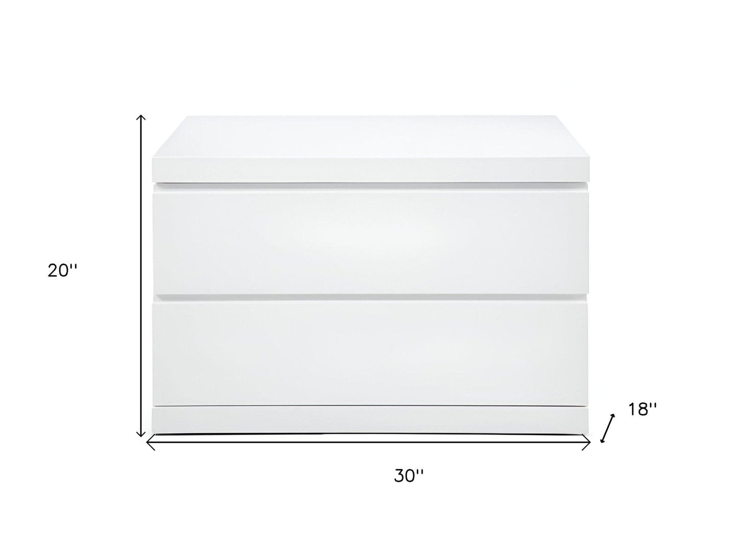 20" White Two Drawer Glossy Finish Nightstand - Homeroots - Flyclothing LLC