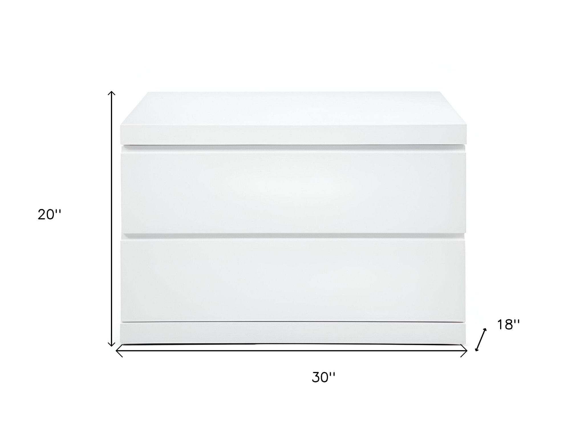 20" White Two Drawer Glossy Finish Nightstand - Homeroots - Flyclothing LLC