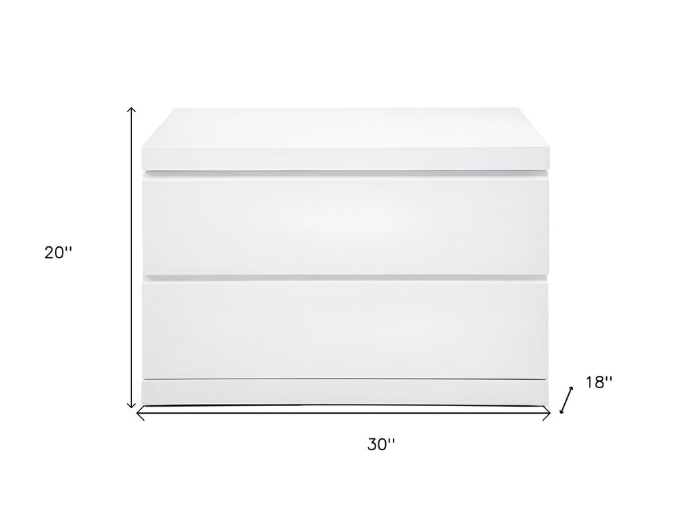 20" White Two Drawer Glossy Finish Nightstand - Homeroots - Flyclothing LLC