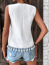 Tassel Printed V-Neck Tank - Trendsi - Flyclothing LLC