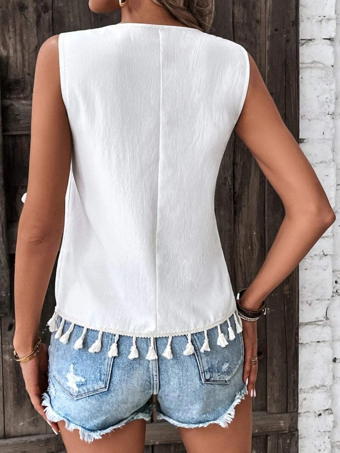 Tassel Printed V-Neck Tank - Trendsi - Flyclothing LLC