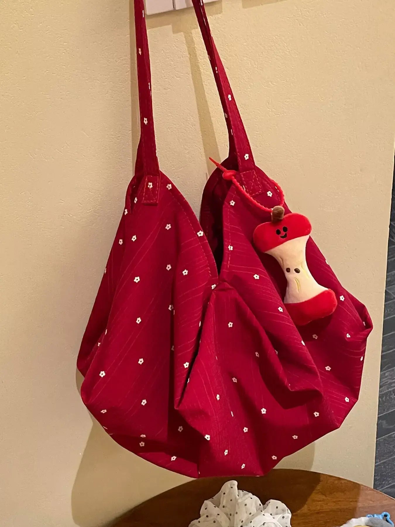 Polka Dot Handbag with Apple Charm - Trendsi - Flyclothing LLC