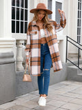 Plaid Button Up Long Sleeve Longline Outerwear - Trendsi