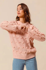 SO ME Pom Pom Textured Knit Sweater Top - Trendsi - Flyclothing LLC