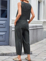 Lovelet Plaid Round Neck Sleeveless Top and Pants Set - Trendsi - Flyclothing LLC