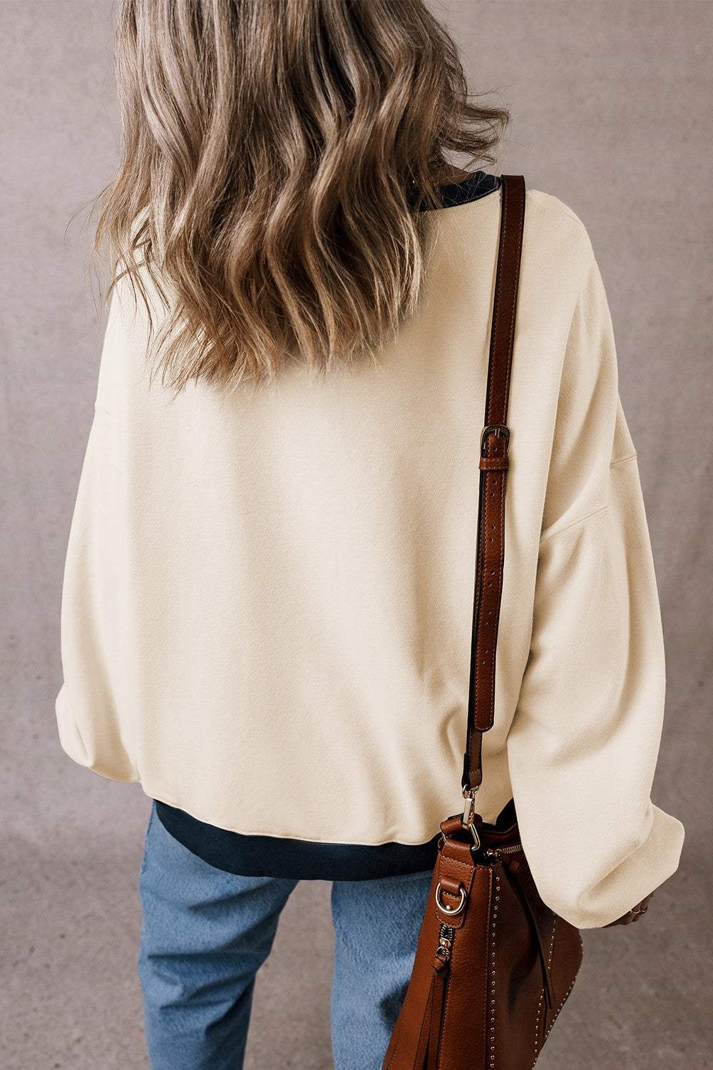 Contrast Round Neck Long Sleeve Sweatshirt - Trendsi - Flyclothing LLC