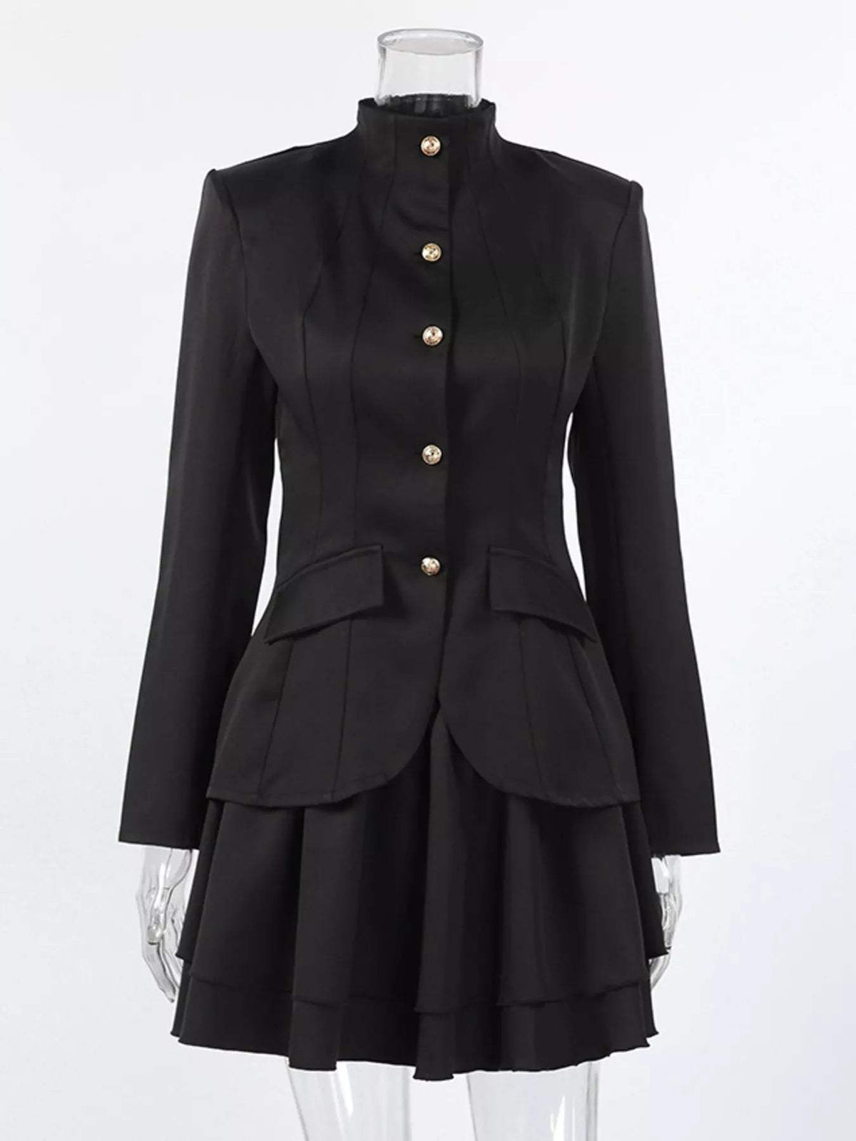 Elegant Stand Collar Blazer and Mini Skirt Set - Trendsi - Flyclothing LLC