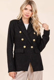 Mittoshop Plaid Texture Double-Breasted Long Sleeve Blazer - Trendsi - Flyclothing LLC