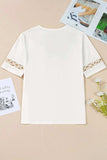 Lace Crochet Crew Neck Casual T Shirt - Trendsi - Flyclothing LLC