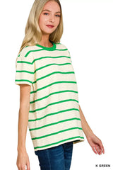 Zenana Textured Striped Crew Neck T-Shirt - Trendsi - Flyclothing LLC