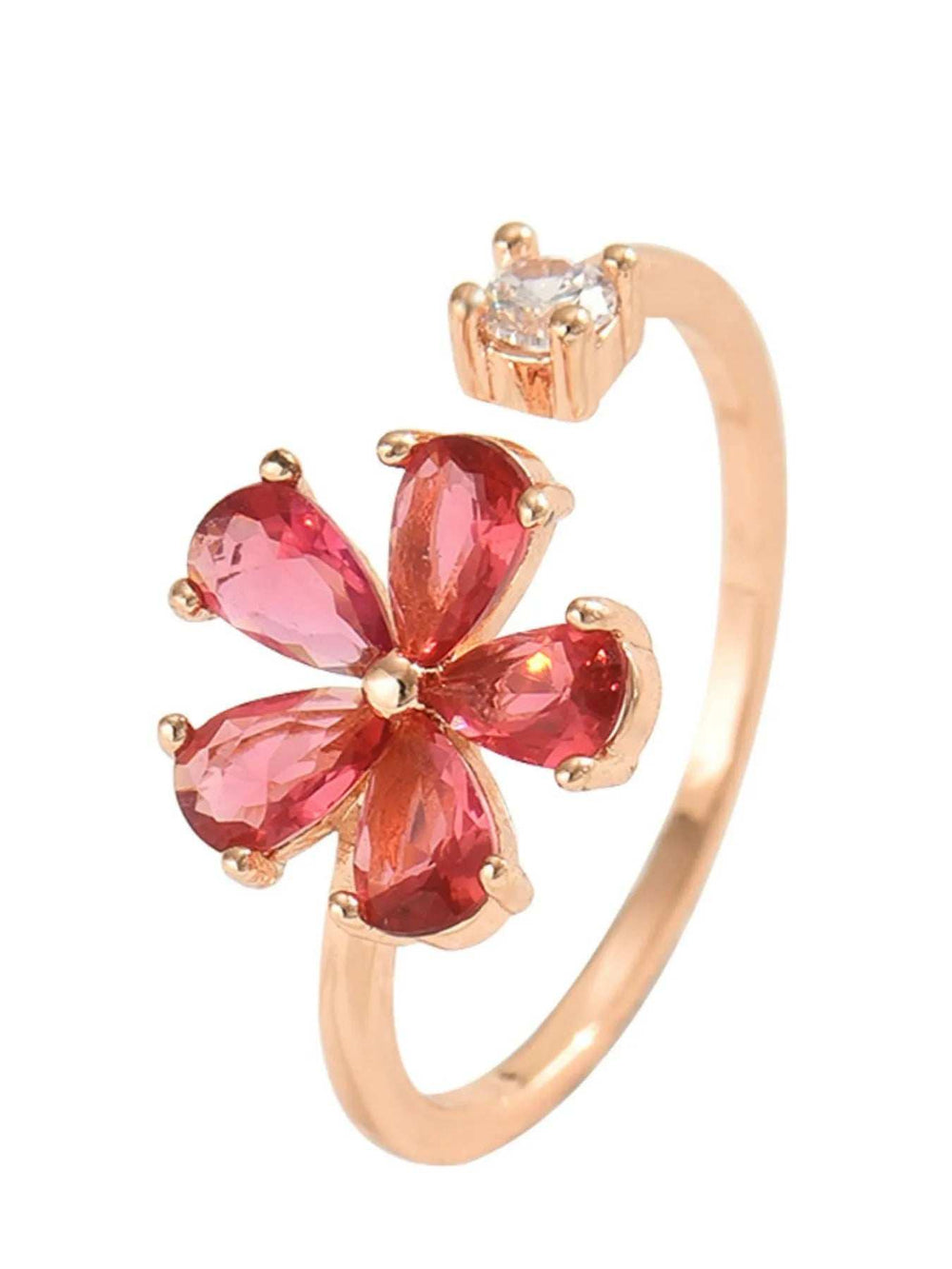 18K Gold-Plated Stainless Steel Zircon Flower Ring - Trendsi - Flyclothing LLC
