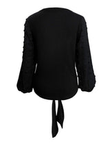 Tied Swiss Dot V-Neck Long Sleeve Blouse - Trendsi - Flyclothing LLC