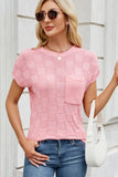 Checkered Round Neck Short Sleeve Knit Top - Trendsi