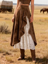 Suede & Lace Midi Skirt - Trendsi - Flyclothing LLC