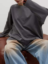 Round Neck Dropped Shoulder Long Sleeve T-Shirt - Trendsi - Flyclothing LLC