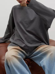 Round Neck Dropped Shoulder Long Sleeve T-Shirt - Trendsi