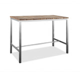 55" Wood Brown And Silver Solid Wood And Stainless Steel Dining Table - Homeroots