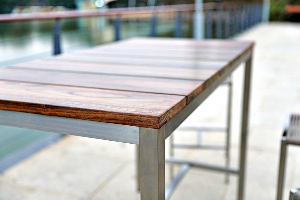 55" Wood Brown And Silver Solid Wood And Stainless Steel Dining Table - Homeroots - Flyclothing LLC