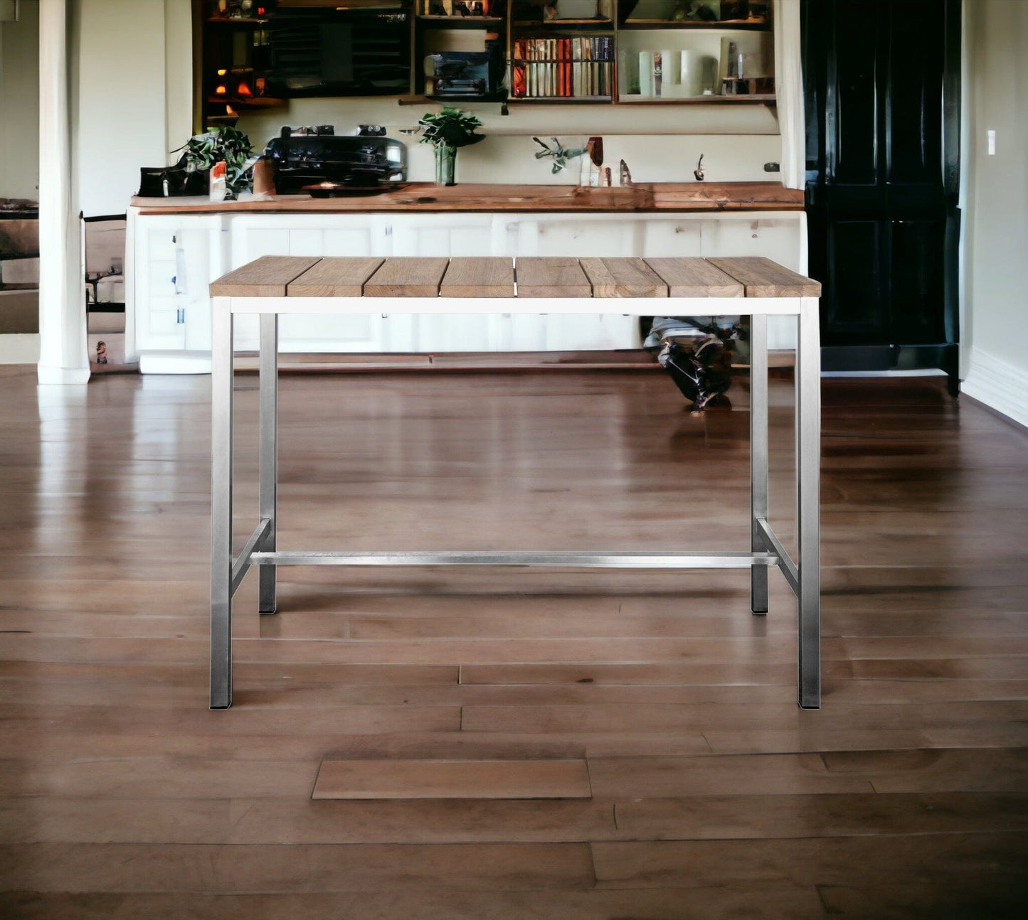 55" Wood Brown And Silver Solid Wood And Stainless Steel Dining Table - Homeroots - Flyclothing LLC