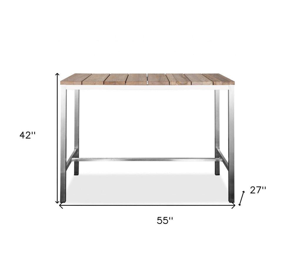 55" Wood Brown And Silver Solid Wood And Stainless Steel Dining Table - Homeroots - Flyclothing LLC