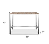 55" Wood Brown And Silver Solid Wood And Stainless Steel Dining Table - Homeroots - Flyclothing LLC