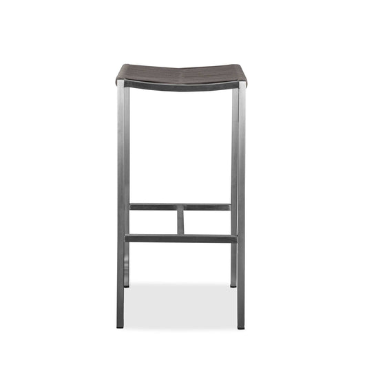 Set of Four 28" Brown And Silver Stainless Steel Backless Bar Height Bar Chairs - Homeroots