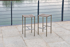 Set of Four 28" Brown And Silver Stainless Steel Backless Bar Height Bar Chairs - Homeroots