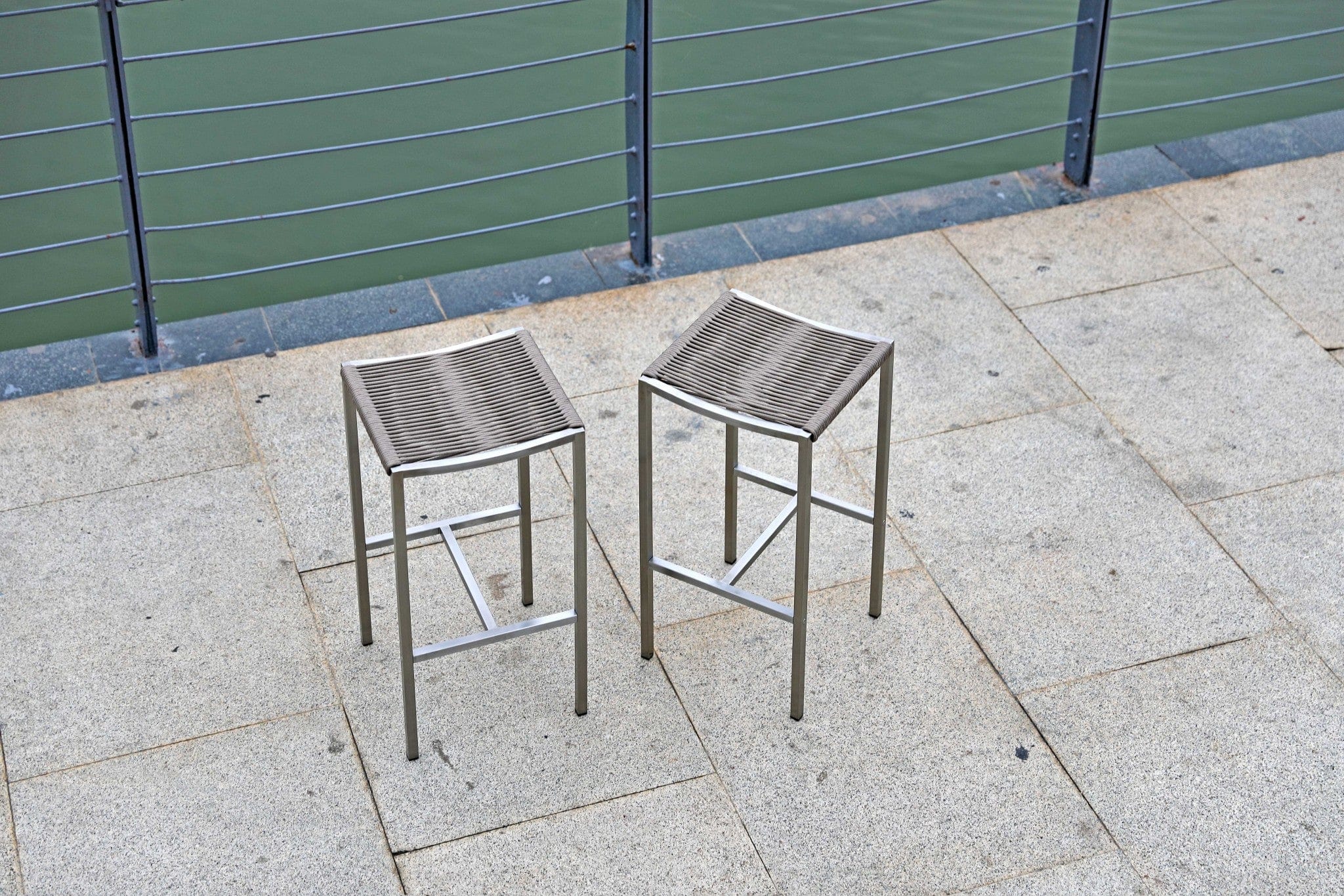 Set of Four 28" Brown And Silver Stainless Steel Backless Bar Height Bar Chairs - Homeroots