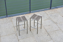 Set of Four 28" Brown And Silver Stainless Steel Backless Bar Height Bar Chairs - Homeroots