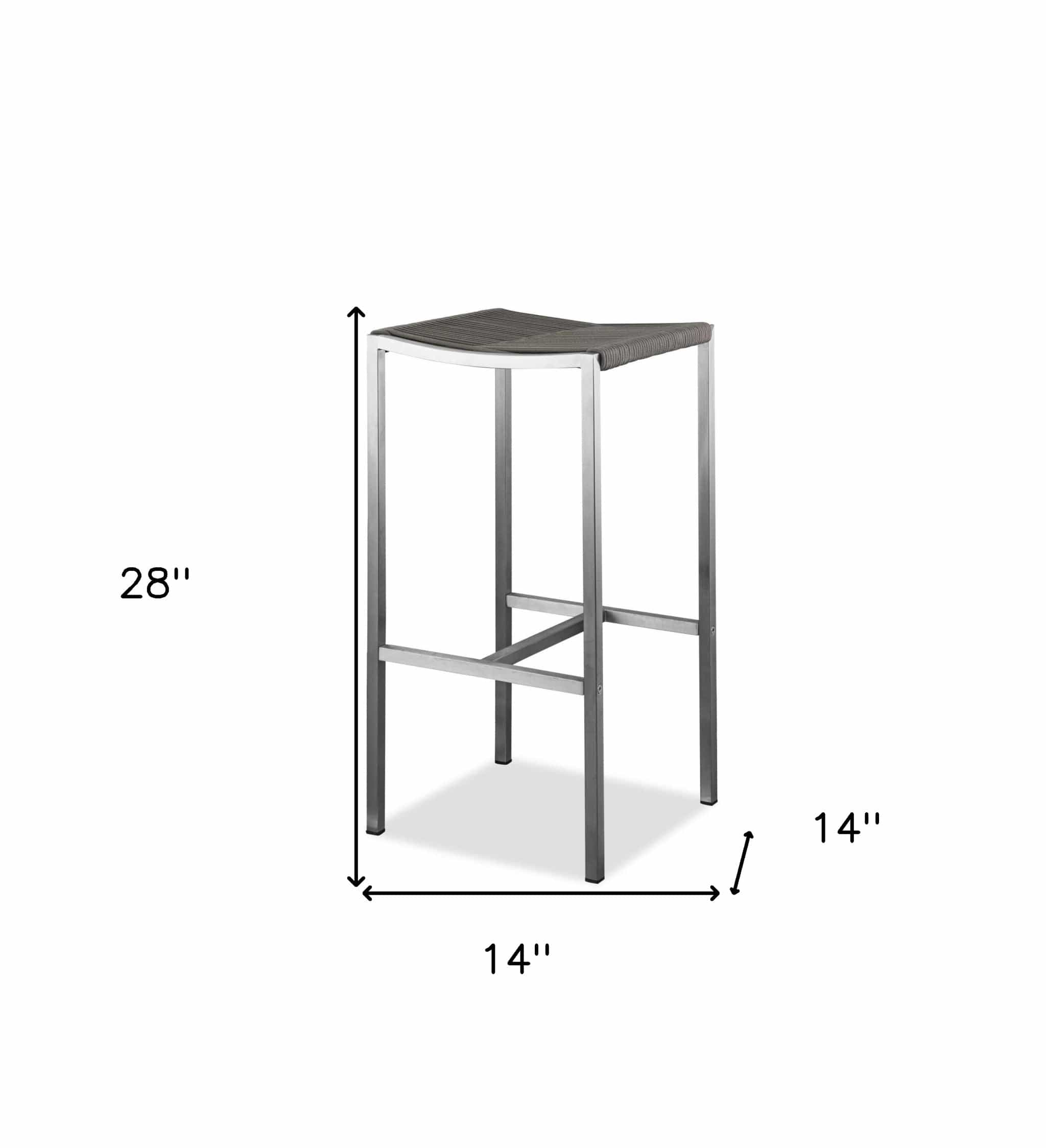 Set of Four 28" Brown And Silver Stainless Steel Backless Bar Height Bar Chairs - Homeroots