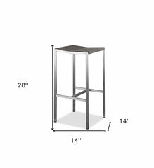 Set of Four 28" Brown And Silver Stainless Steel Backless Bar Height Bar Chairs - Homeroots